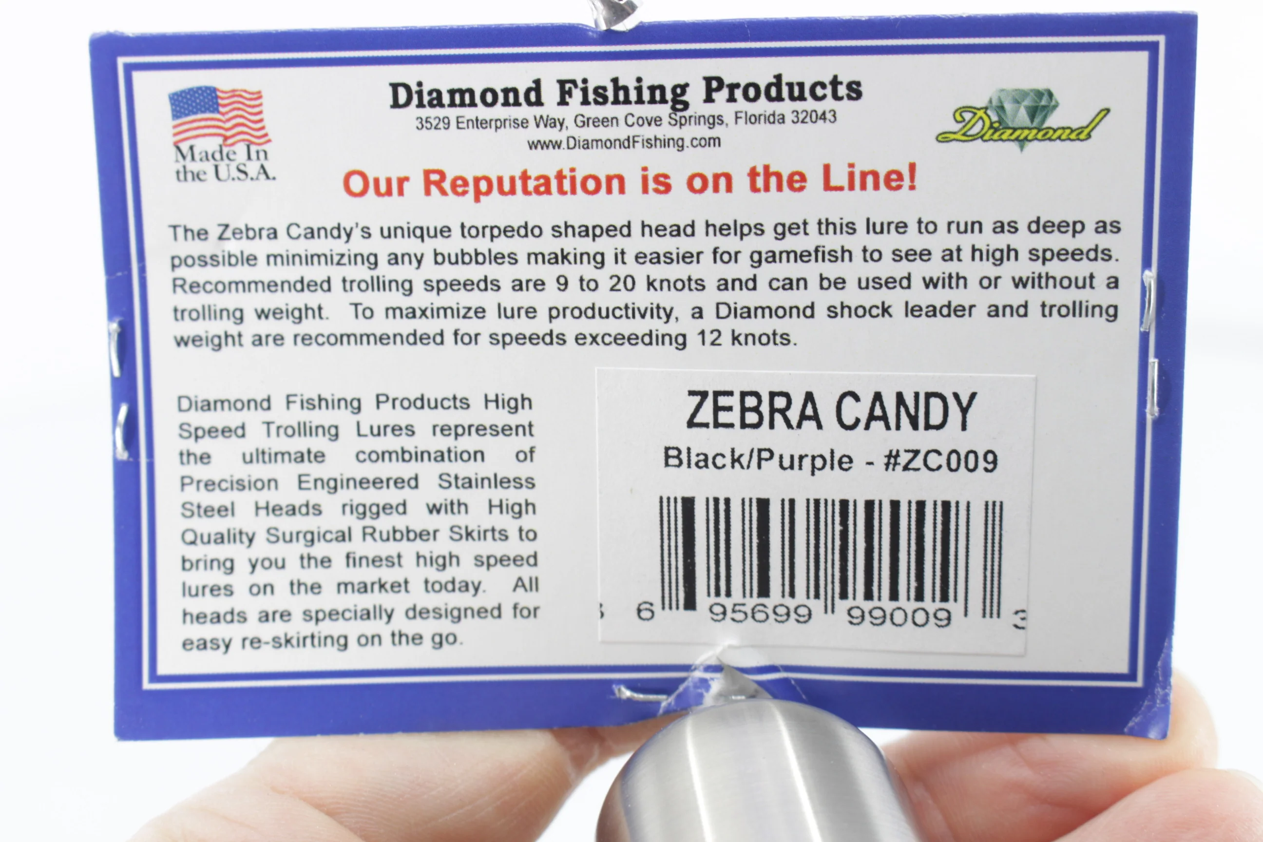 Diamond Fishing Chrome Hi-Speed Zebra Candy Bullet 10" 20oz Skirted Black-Purple - Image 8